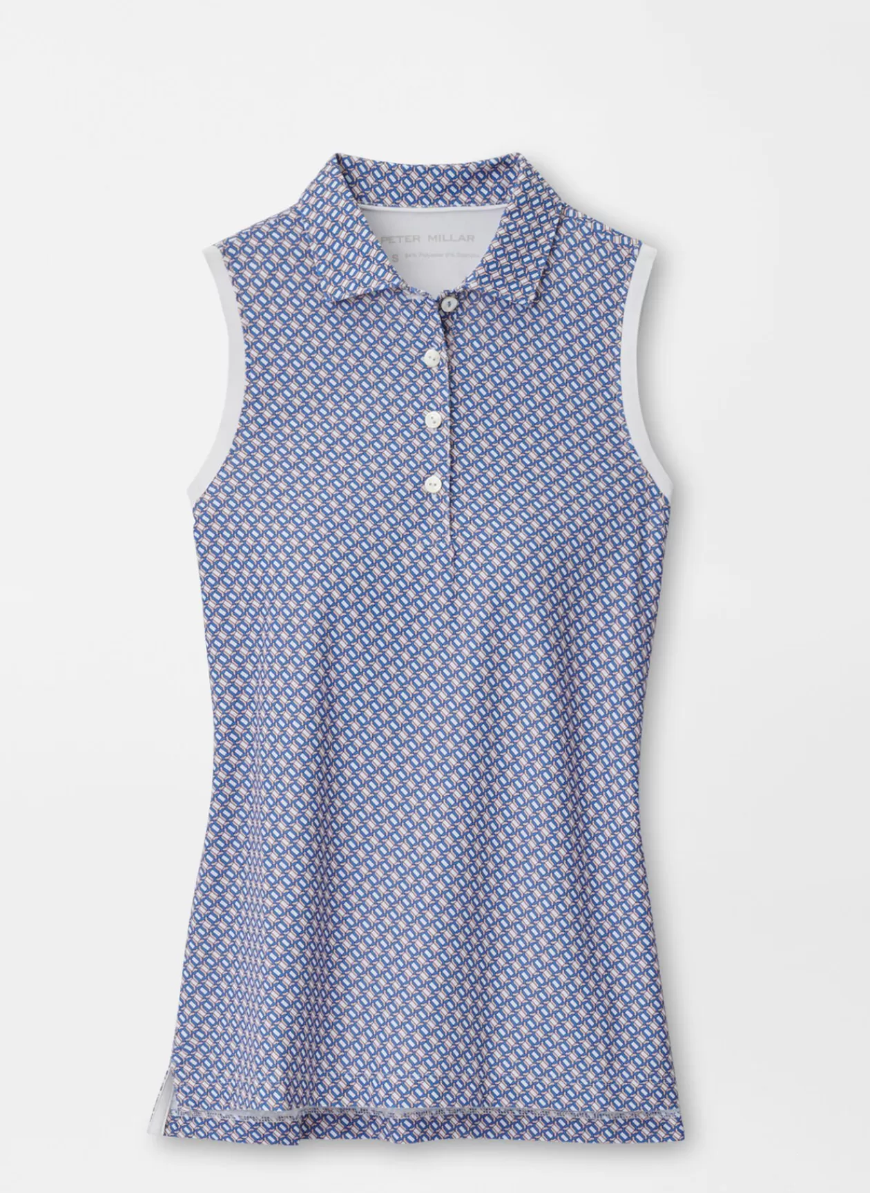 Peter Millar Banded Sport Mesh Links Print Sleeveless Button Polo