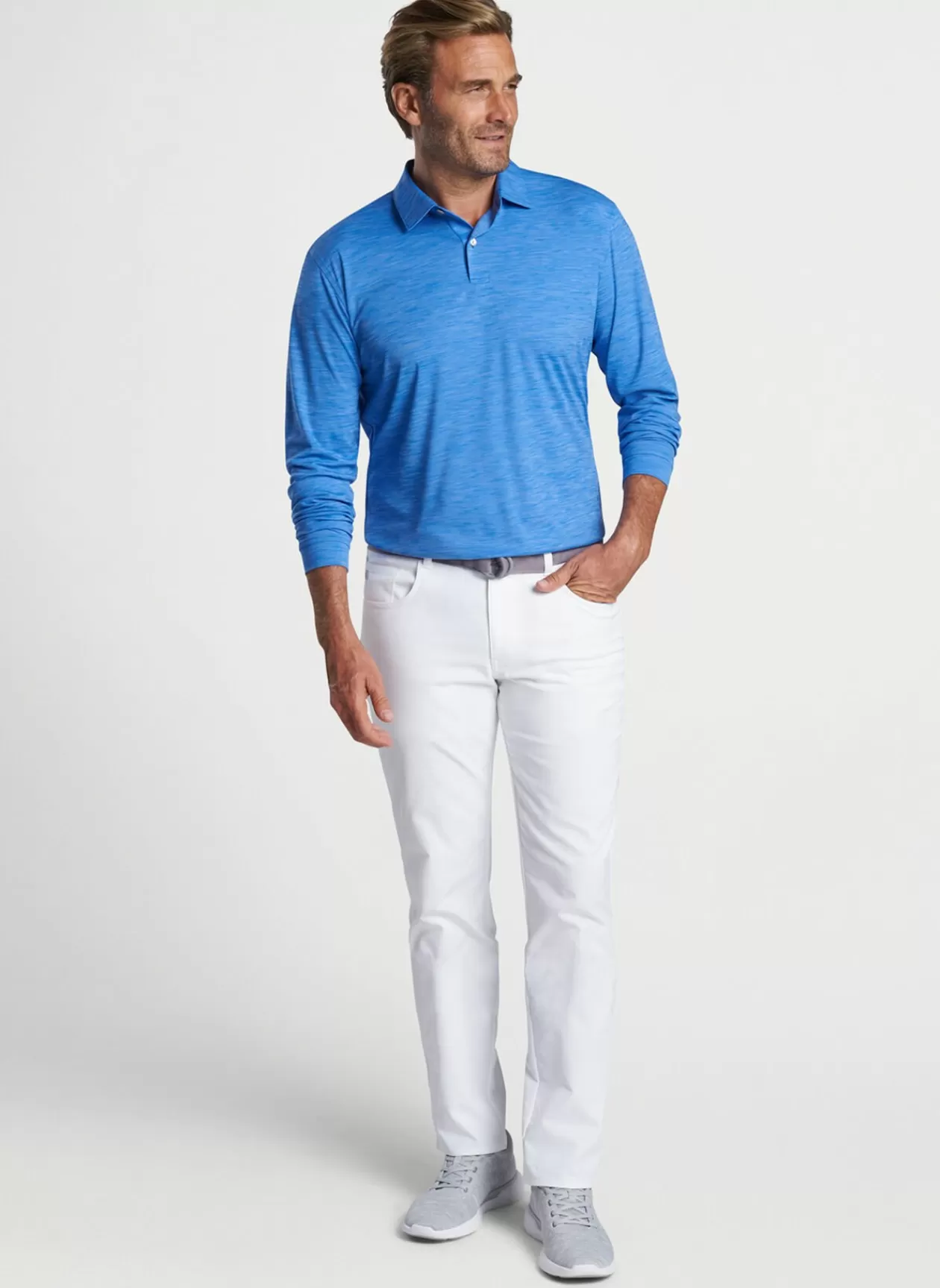 Peter Millar Featherweight Performance Long Sleeve Melange Polo