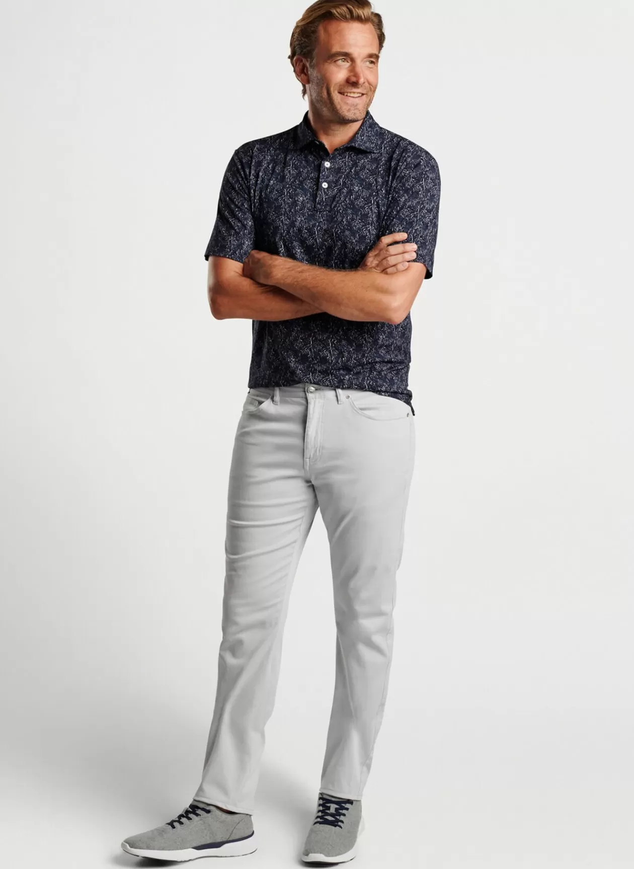 Peter Millar Pilot Mill Indigo Palms Short-Sleeve Polo